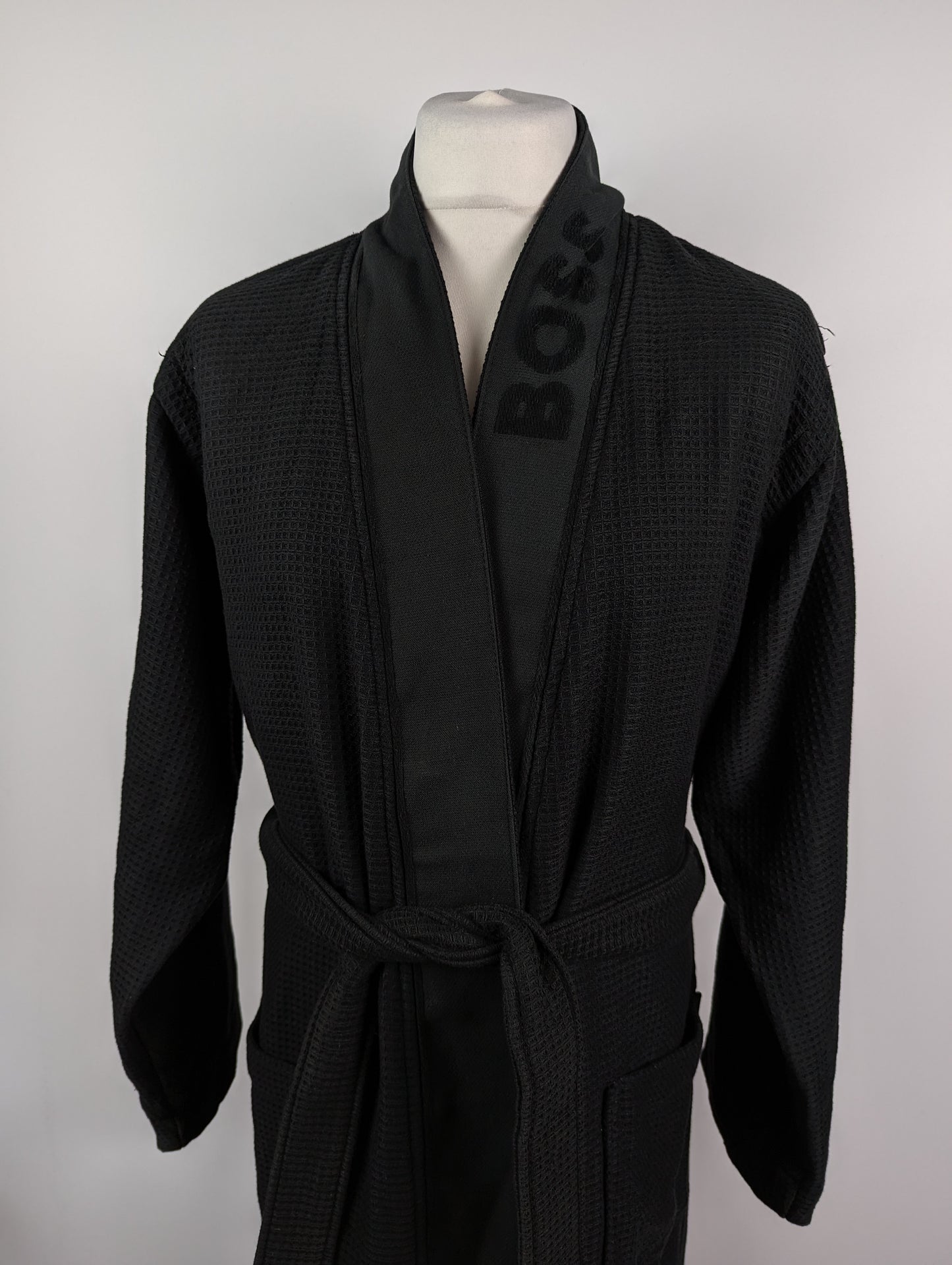 BOSS Waffle Kimono Mens Dressing Gown - Black