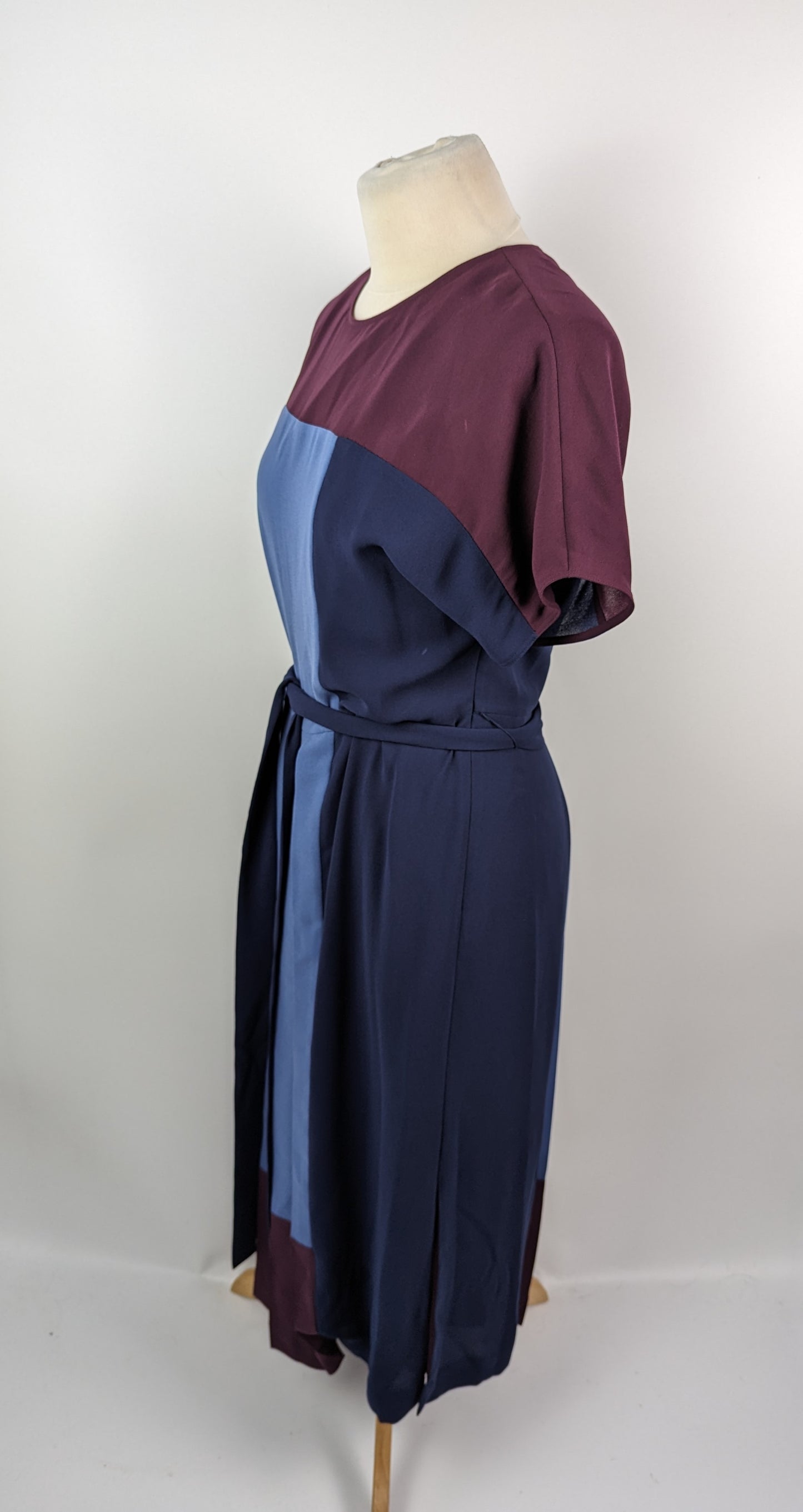 HUGO BOSS Pleated Crepe Midi Dress - Colour-block Blue / Purple