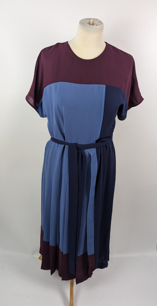 HUGO BOSS Pleated Crepe Midi Dress - Colour-block Blue / Purple