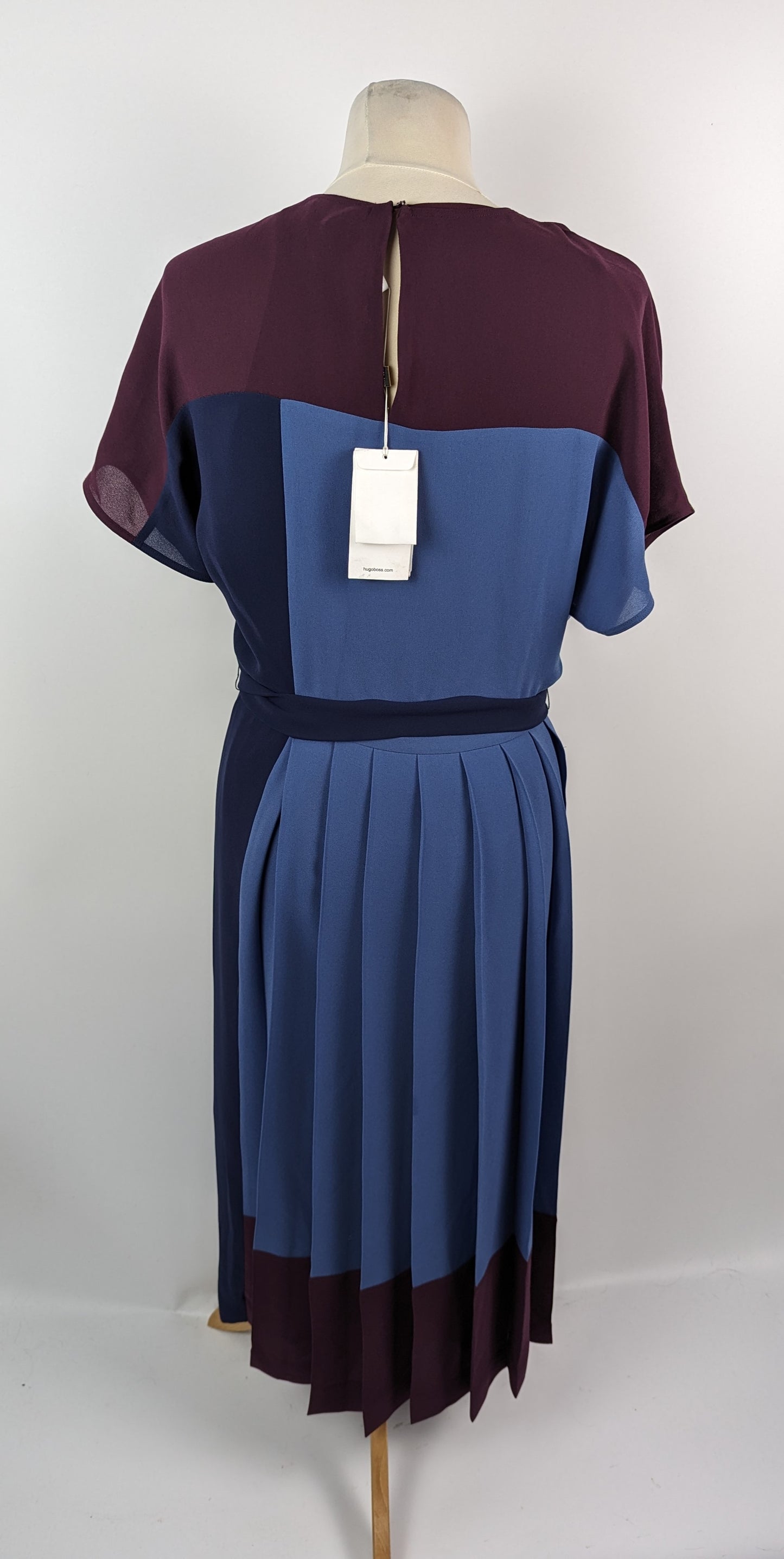 HUGO BOSS Pleated Crepe Midi Dress - Colour-block Blue / Purple