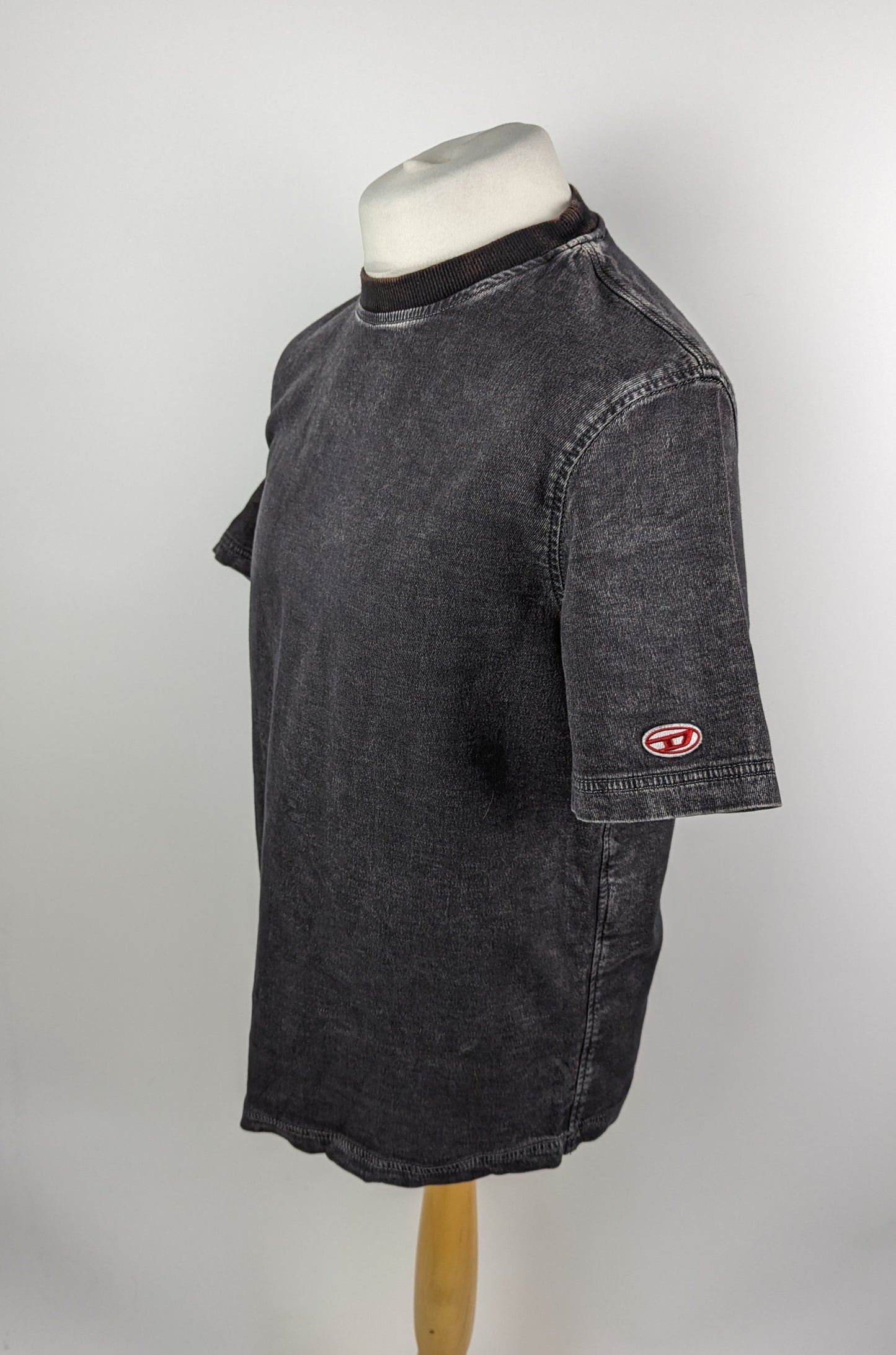 Diesel-Biggor Track Denim T-shirt - Black / Dark Grey