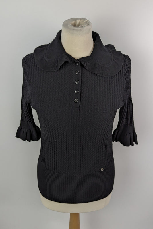 TED BAKER Ellyie Pique Puff Sleeved Polo Shirt - Black