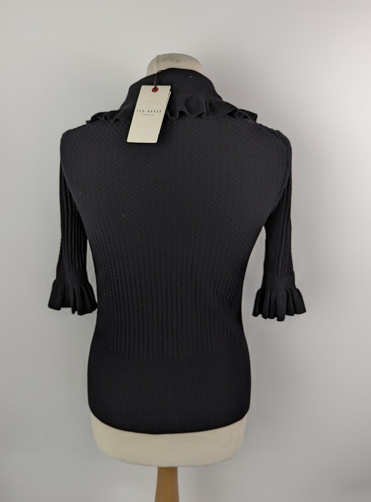 TED BAKER Ellyie Pique Puff Sleeved Polo Shirt - Black