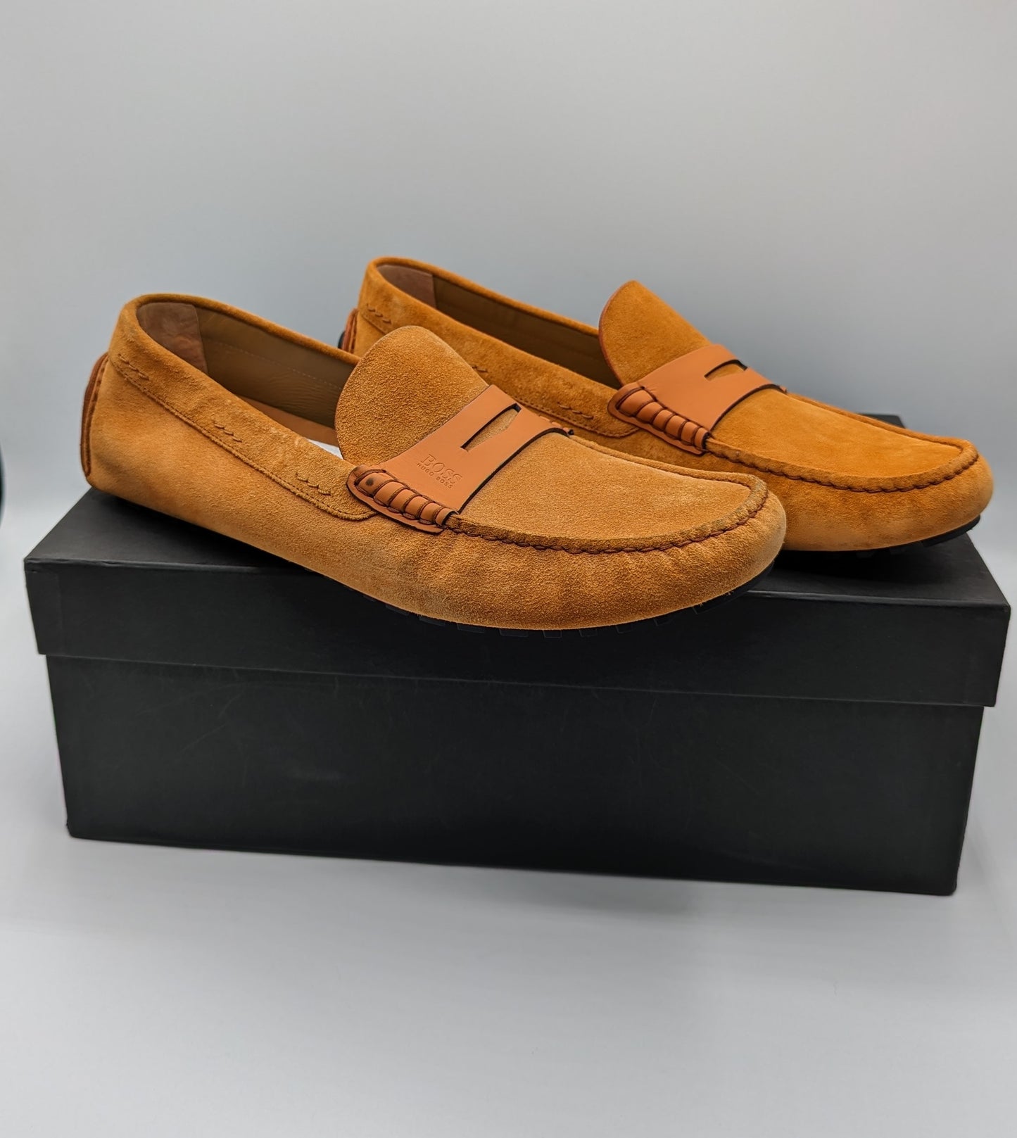 HUGO BOSS Mens Sued Driving Moccasins - Orange