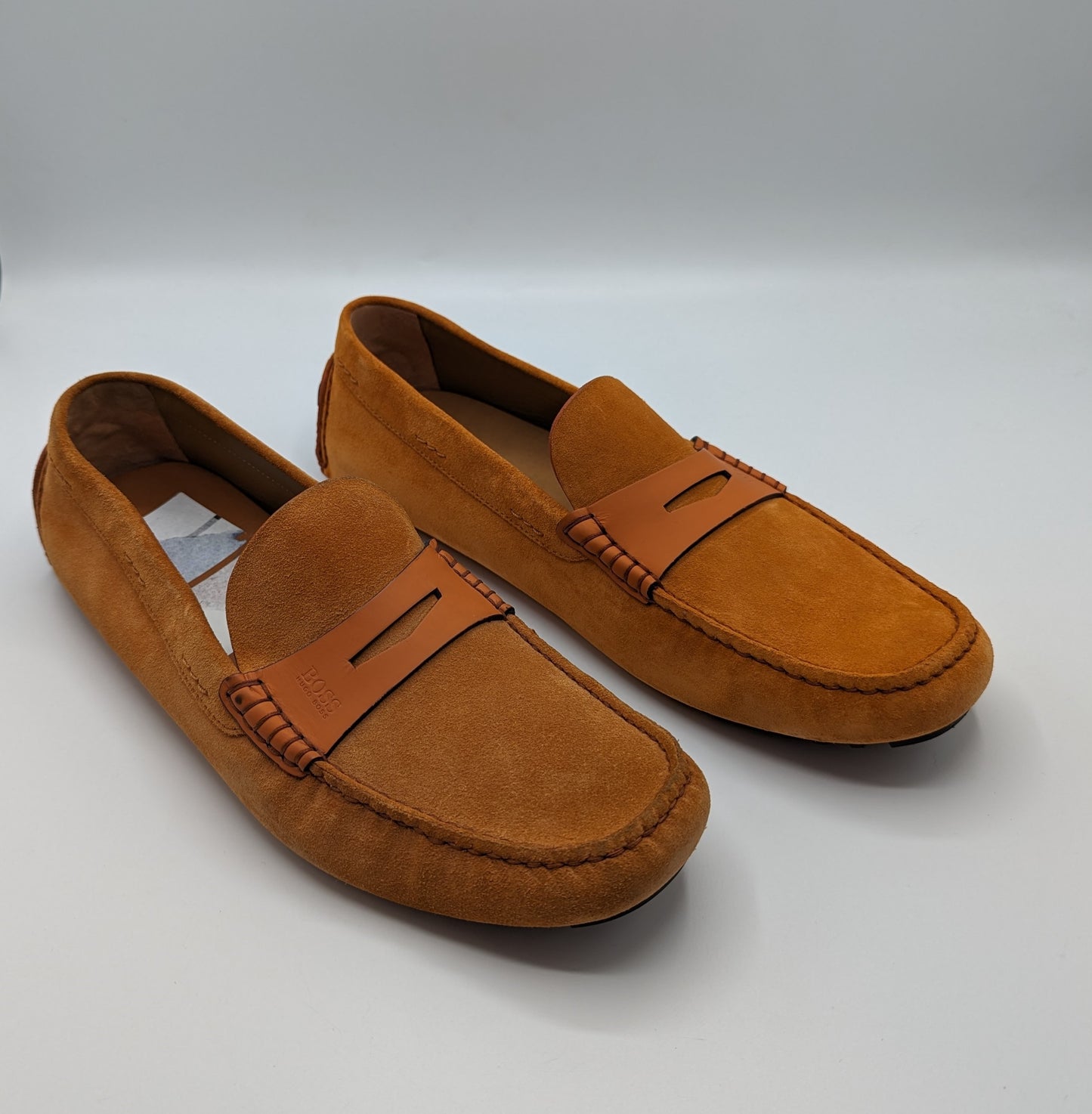 HUGO BOSS Mens Sued Driving Moccasins - Orange