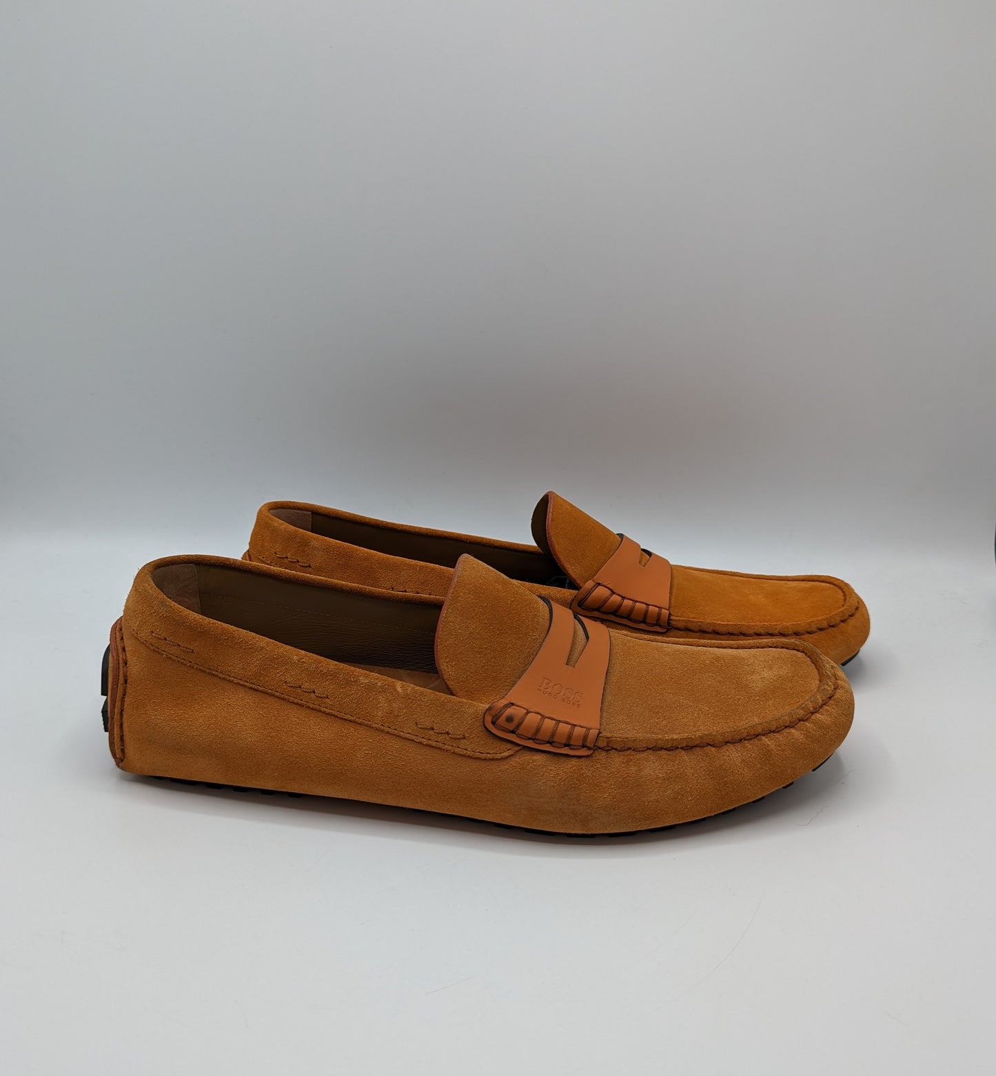 HUGO BOSS Mens Sued Driving Moccasins - Orange