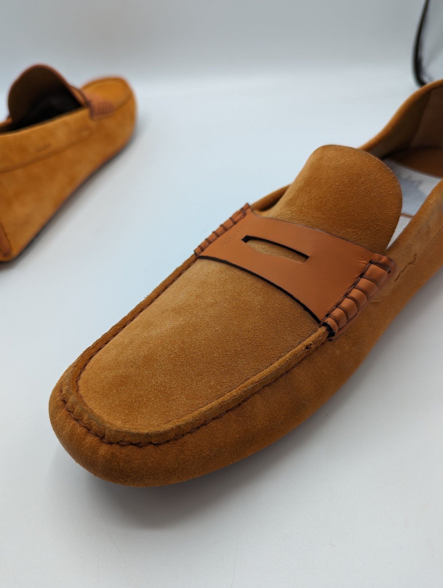 HUGO BOSS Mens Sued Driving Moccasins - Orange