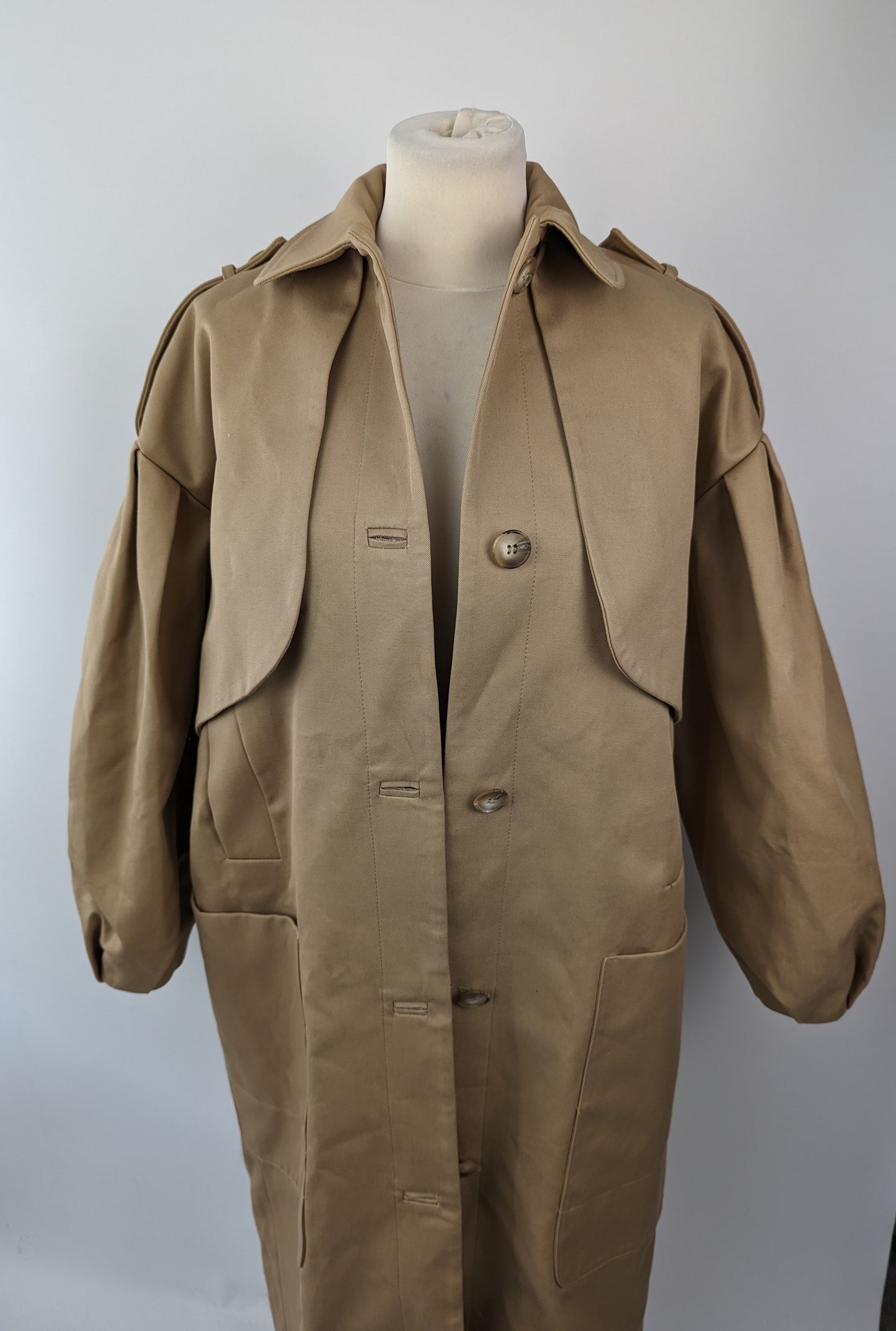 TED BAKER Womens Seskii puff-sleeved cotton trench coat - Tan