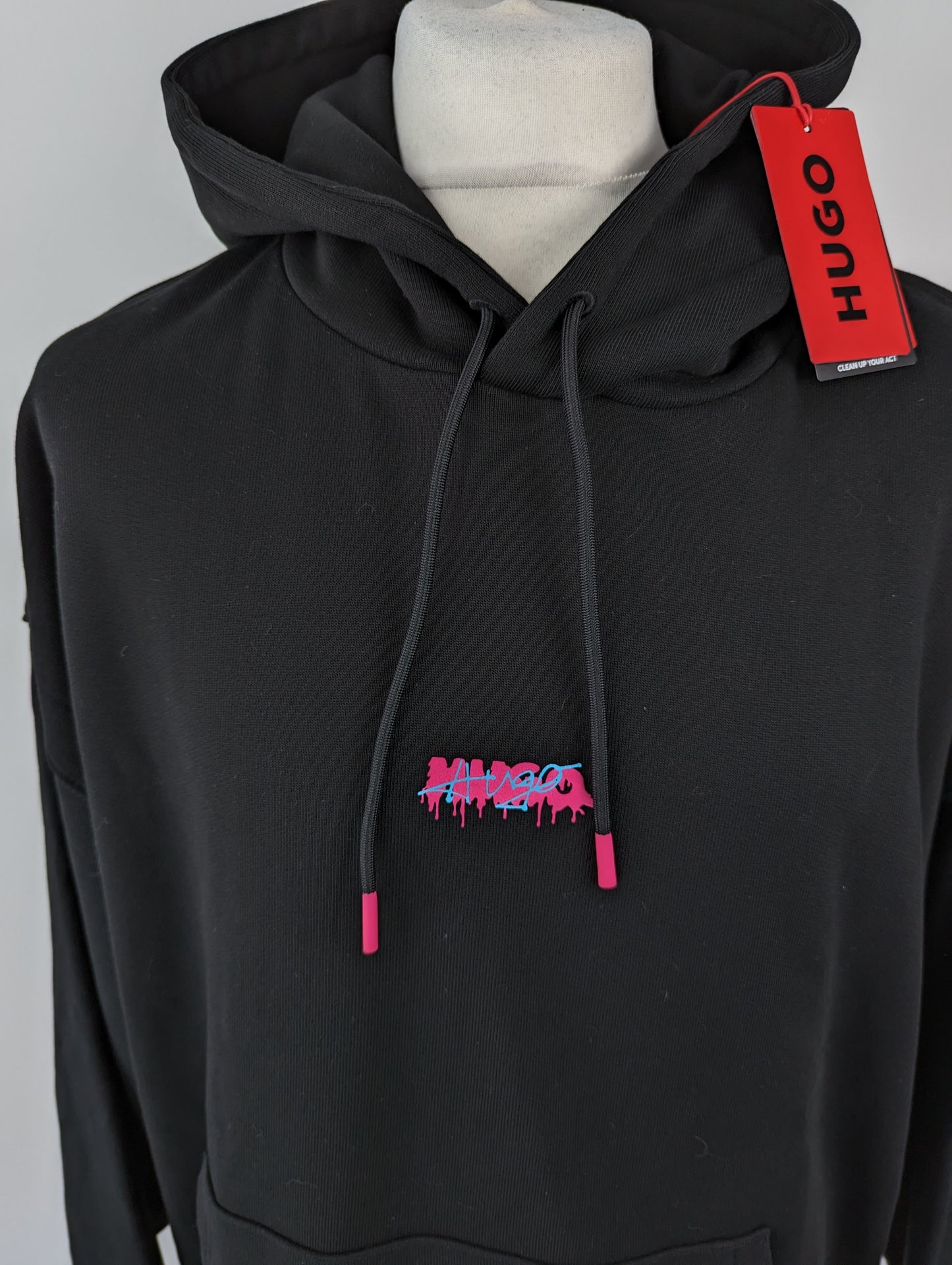 HUGO Dreezes Mens Oversized Hoodie - Black / Pink