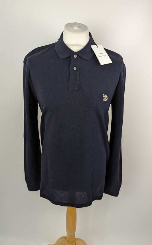 PS Paul Smith Long Sleeve Zebra Polo Shirt - Navy