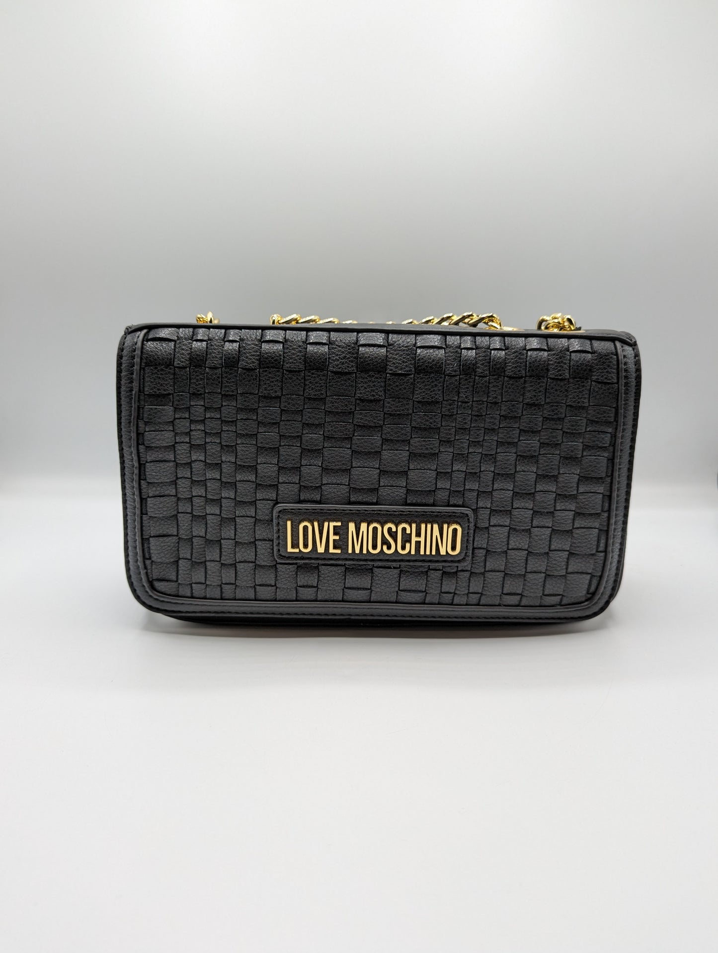 Love Moschino Woven Faux Leather Shoulder Bag - Black