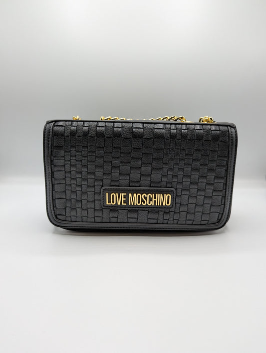 Love Moschino Woven Faux Leather Shoulder Bag - Black