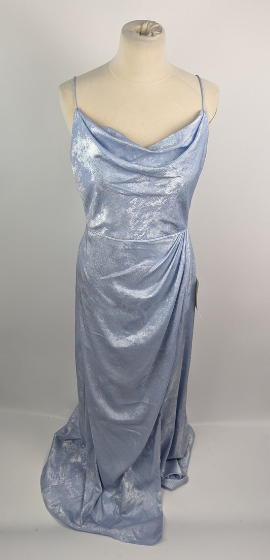 Adrianna Papell Metallic Cowl Neck Evening Gown - Blue