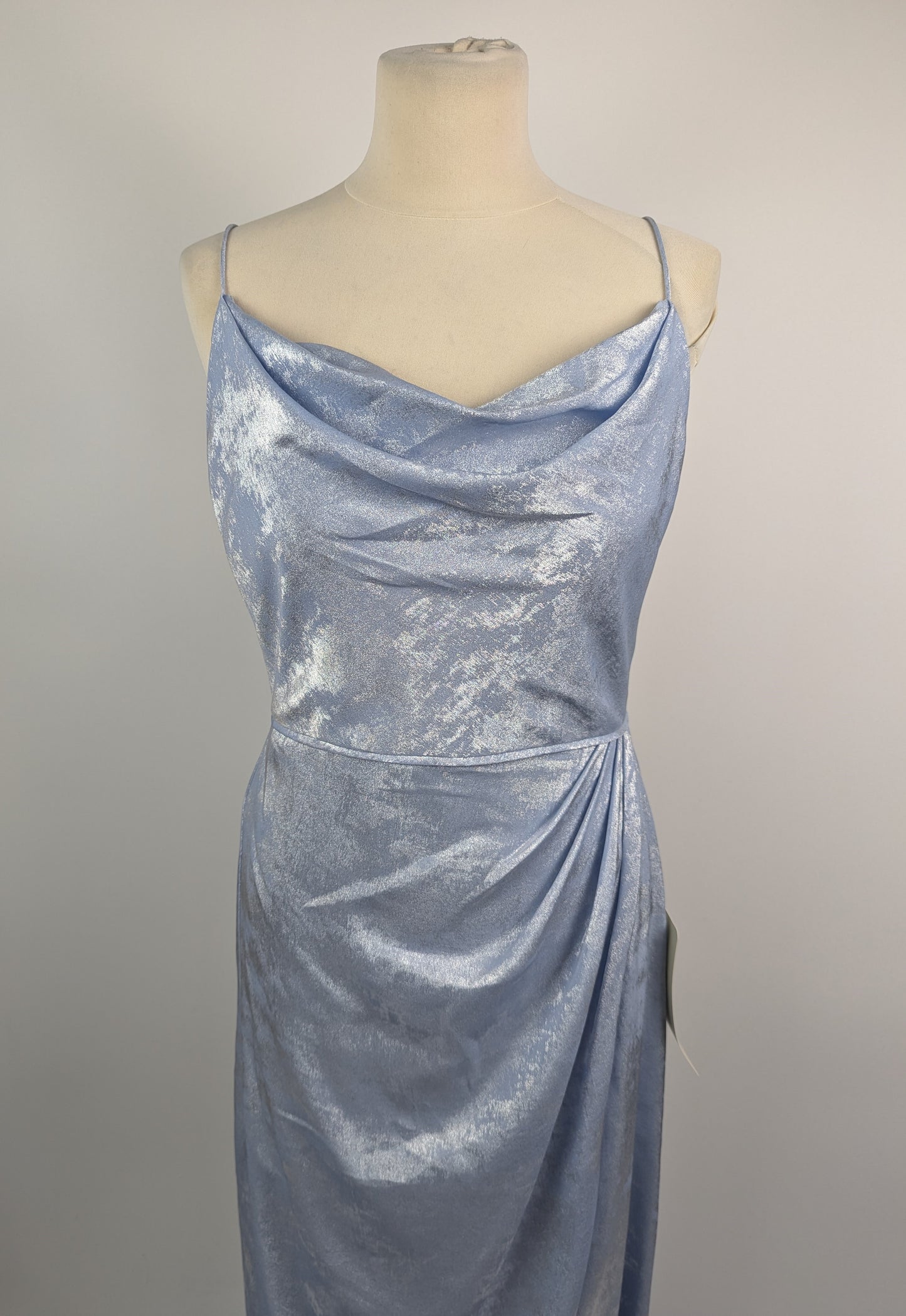 Adrianna Papell Metallic Cowl Neck Evening Gown - Blue