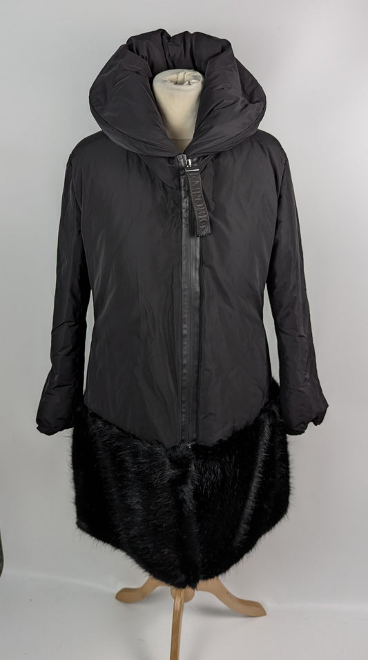 EMPORIO ARMANI Womens Faux Fur Hem Shell Coat - Black