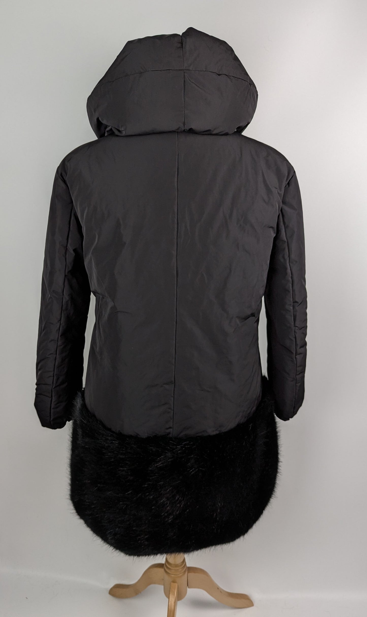 EMPORIO ARMANI Womens Faux Fur Hem Shell Coat - Black