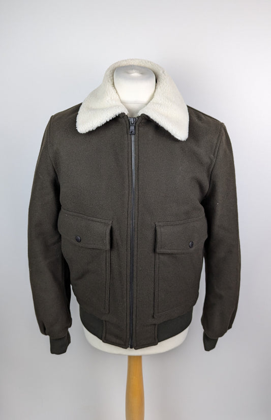 Tommy Hilfiger Mens Melton Wool Bomber Jacket - Brown