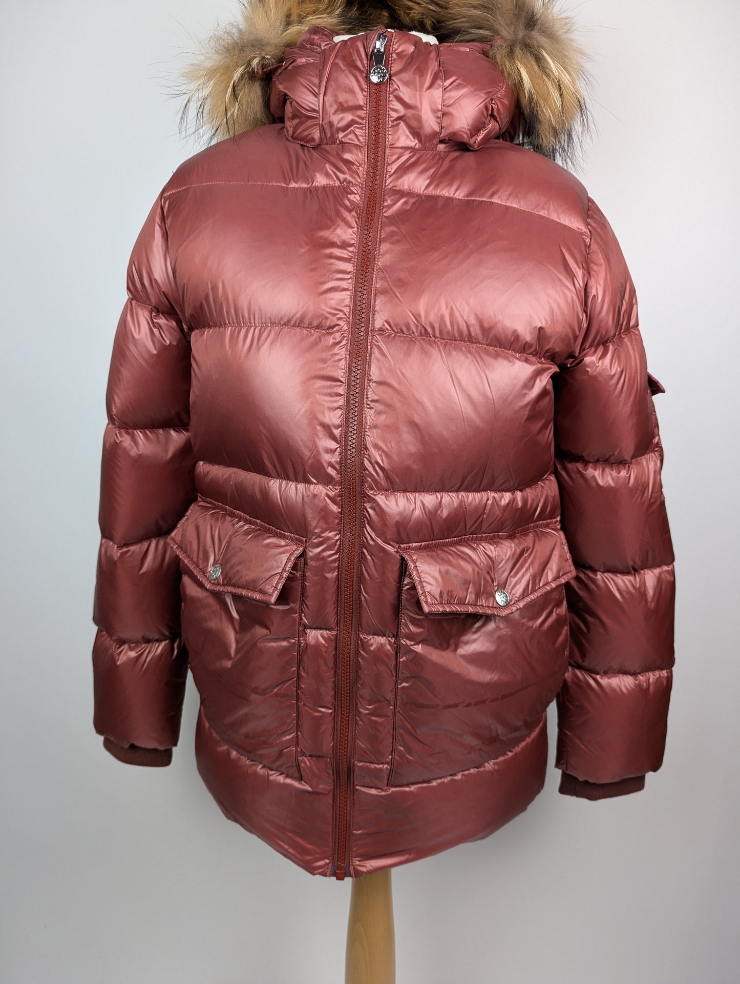 Pyrenex Authentic Shiny Fur Girls Coat - Burgundy