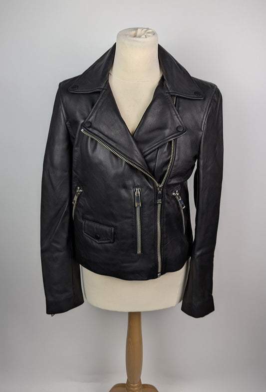 WHISTLES Womens Agnes Leather Biker Jacket - Black