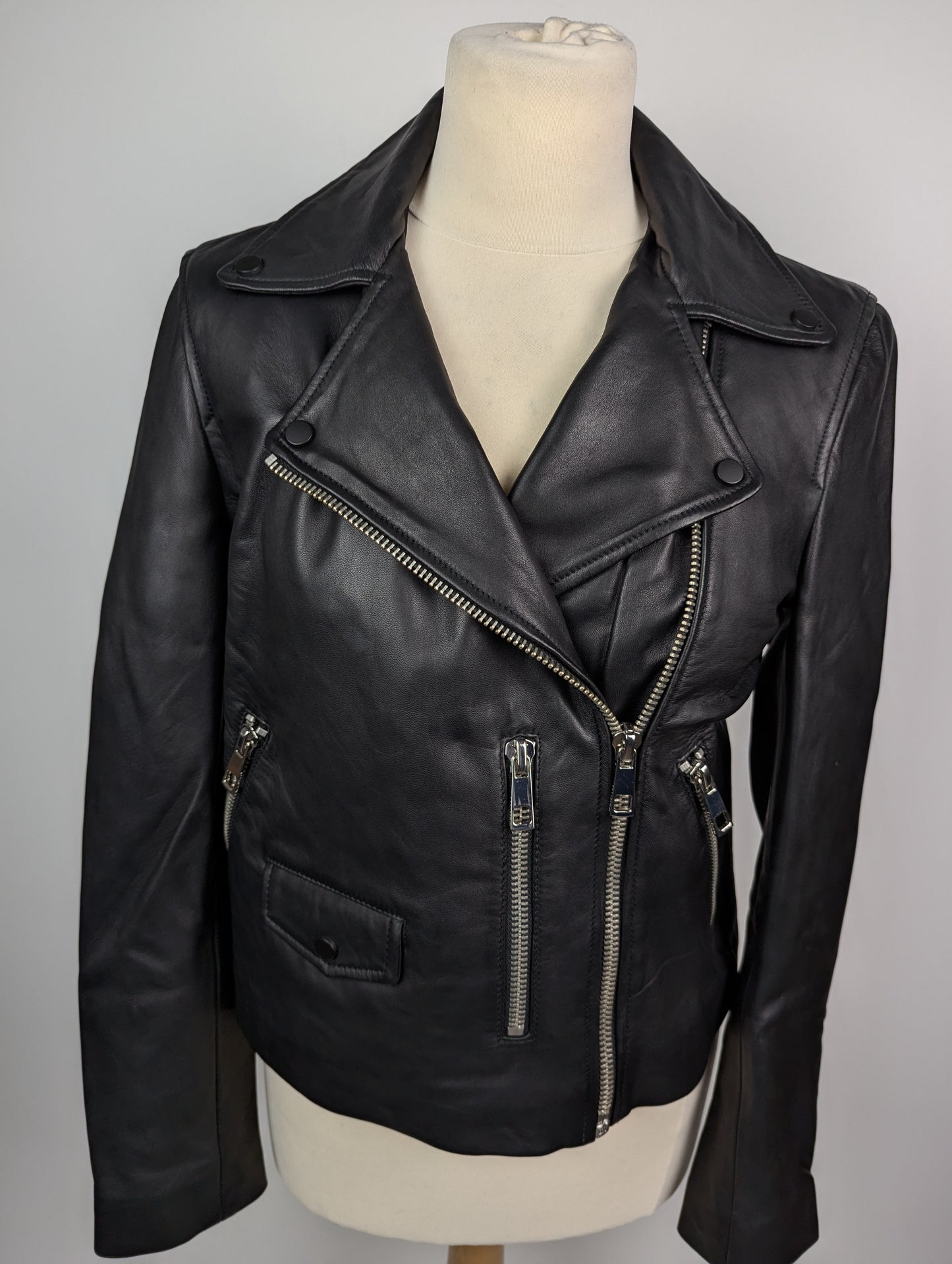 WHISTLES Womens Agnes Leather Biker Jacket - Black