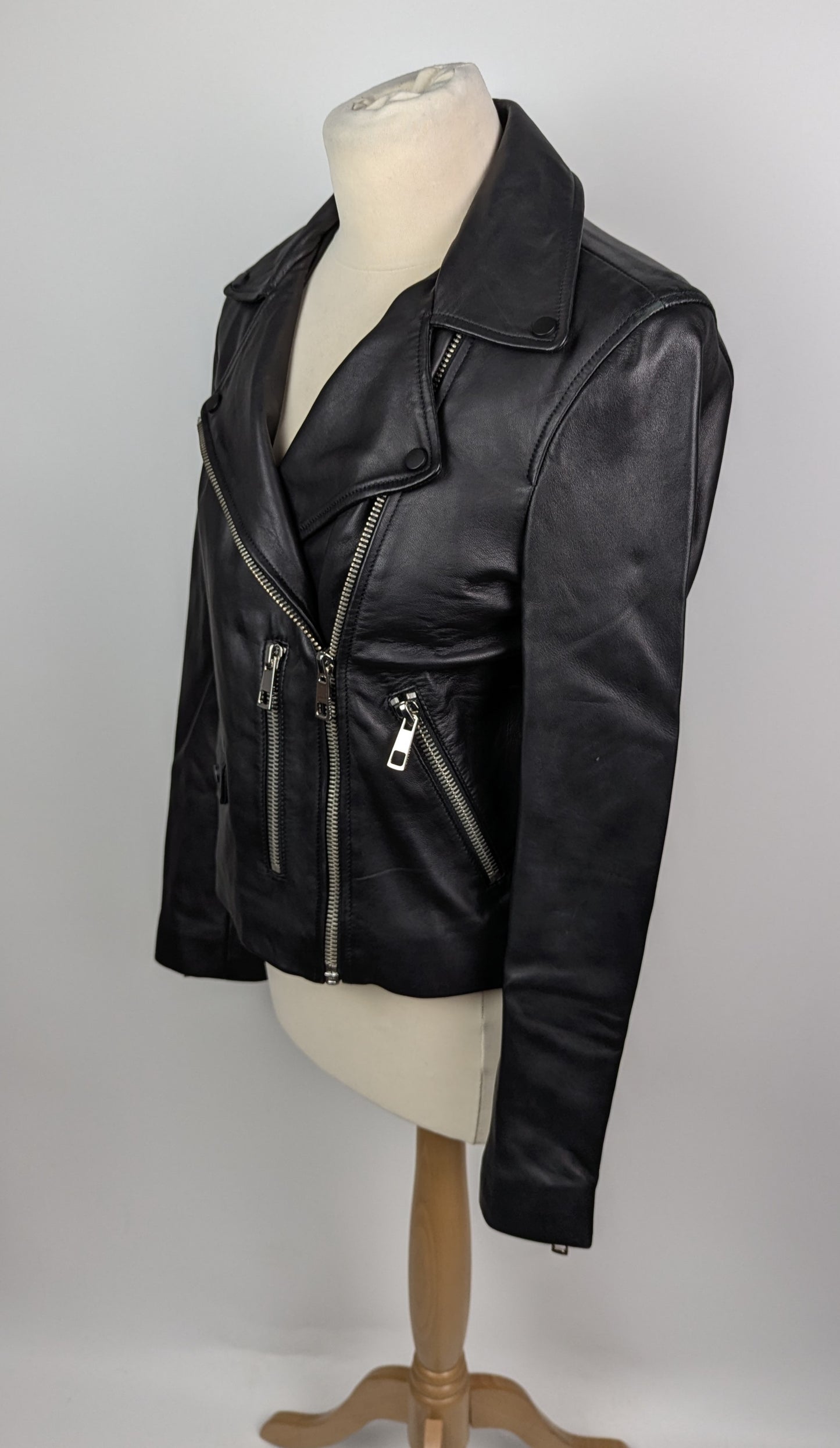 WHISTLES Womens Agnes Leather Biker Jacket - Black