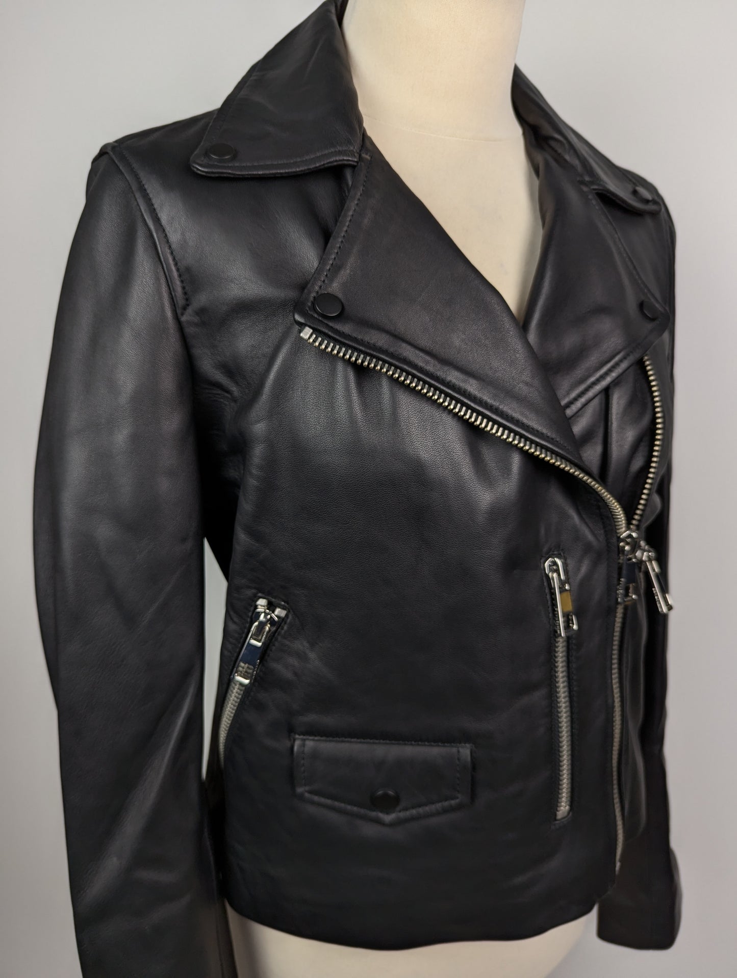 WHISTLES Womens Agnes Leather Biker Jacket - Black