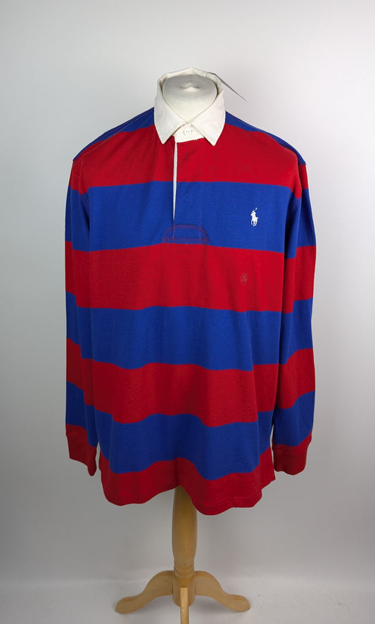 Polo Ralph Lauren Mens Long Sleeve Rugby Polo Shirt - Blue / Red